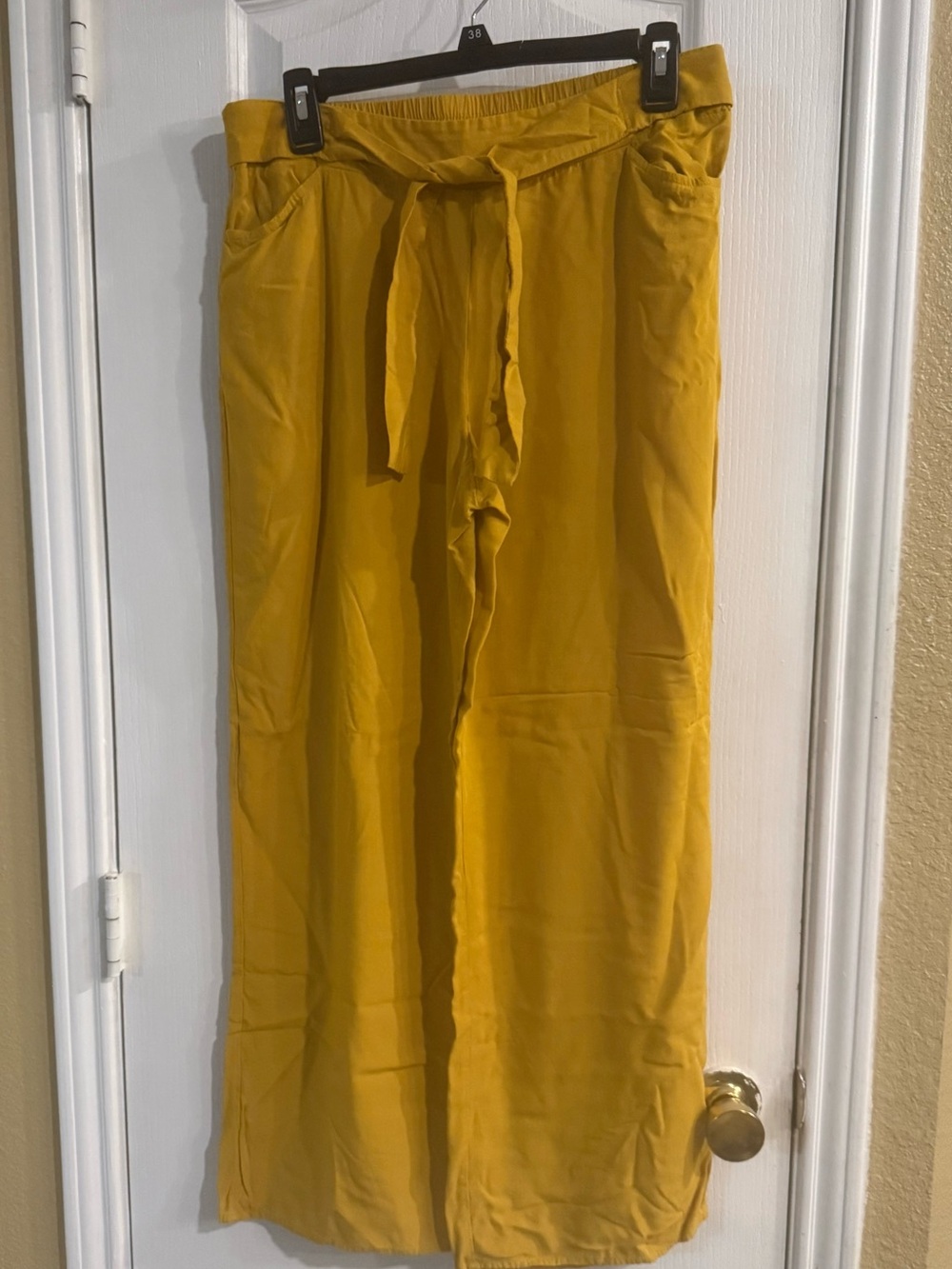 Relaxed Wide-Leg Drawstring Pants — Mustard Yellow